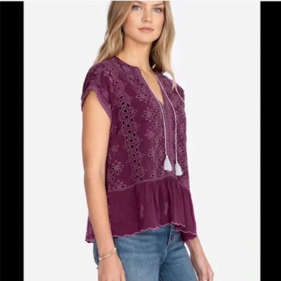 Johnny Was Leith Bohemian Eyelet Top Purple XS - Picture 3 of 16